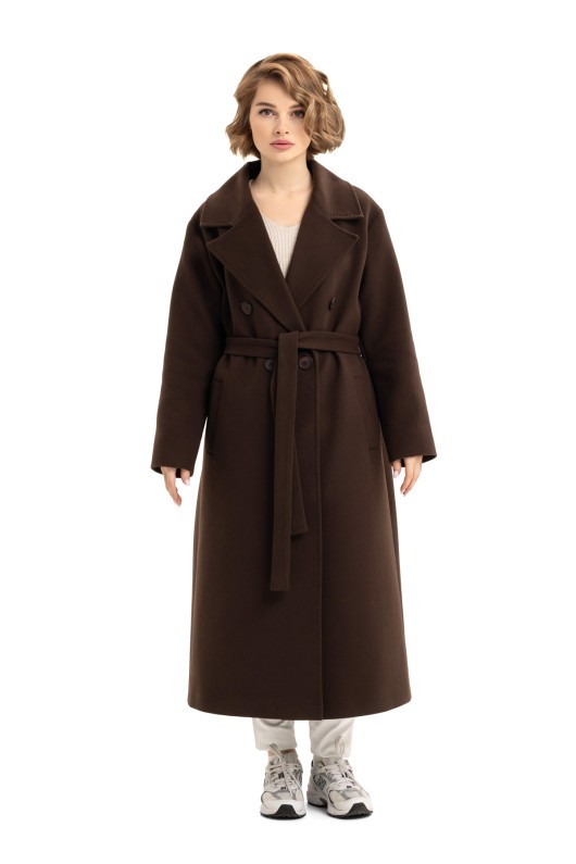 Довге елегантне пальто зі шліцею «Річі» шоколадне