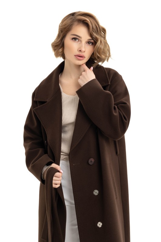 Довге елегантне пальто зі шліцею «Річі» шоколадне