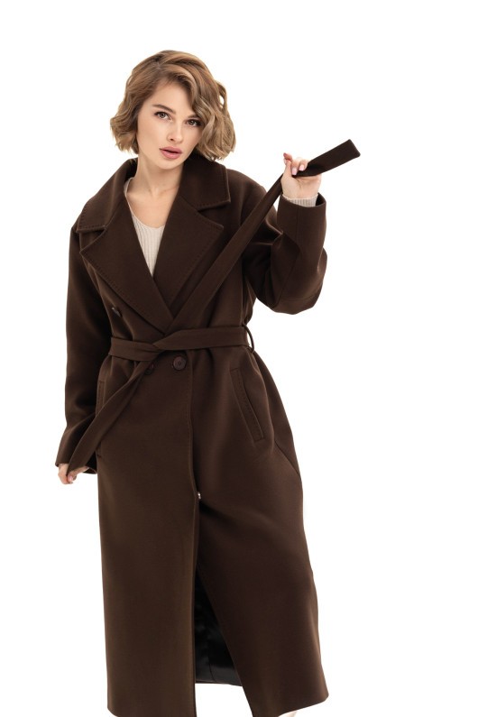 Довге елегантне пальто зі шліцею «Річі» шоколадне