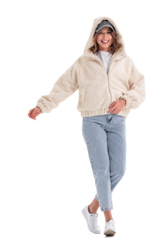 Теплий бомбер з капюшоном «Корі»  бежевий