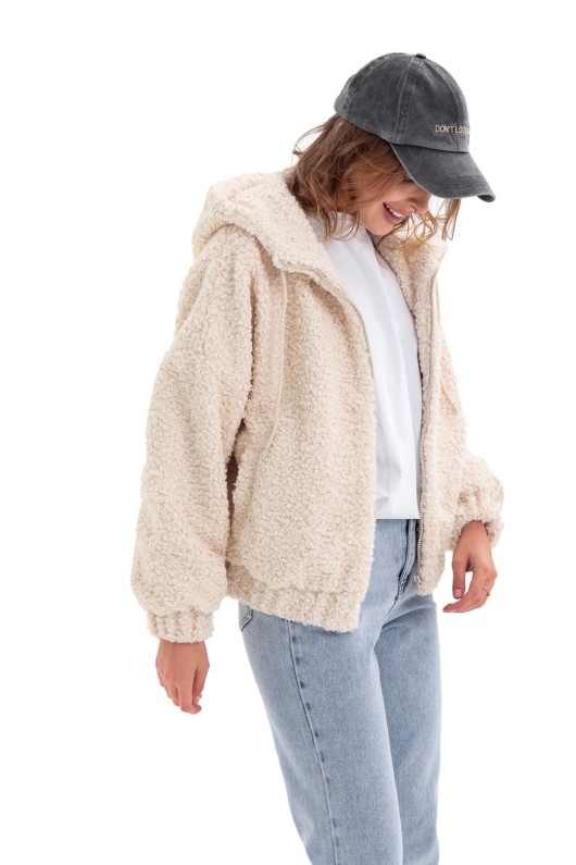 Теплий бомбер з капюшоном «Корі»  бежевий