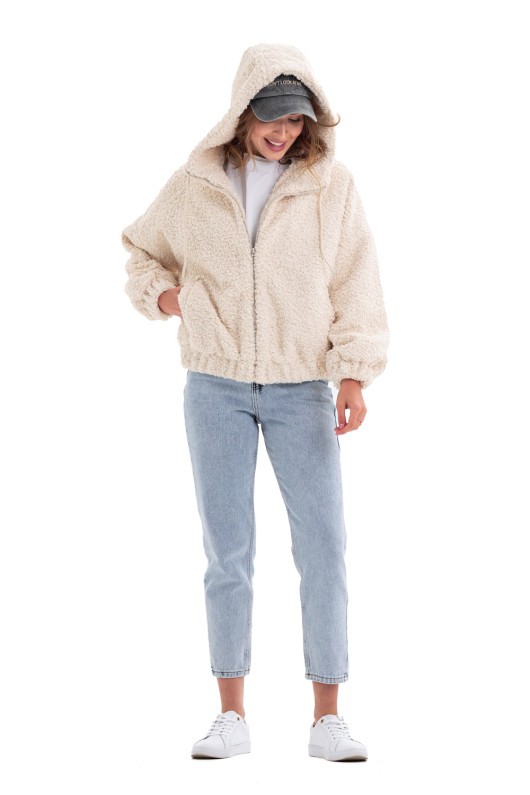 Теплий бомбер з капюшоном «Корі»  бежевий