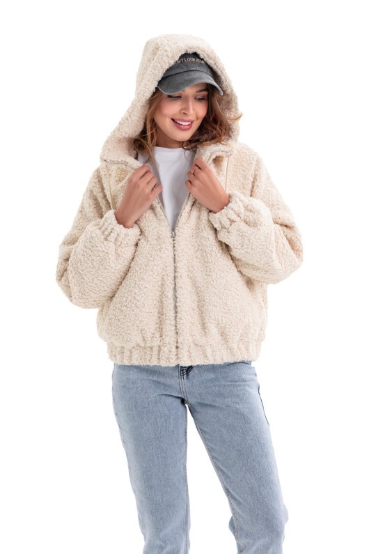 Теплий бомбер з капюшоном «Корі»  бежевий