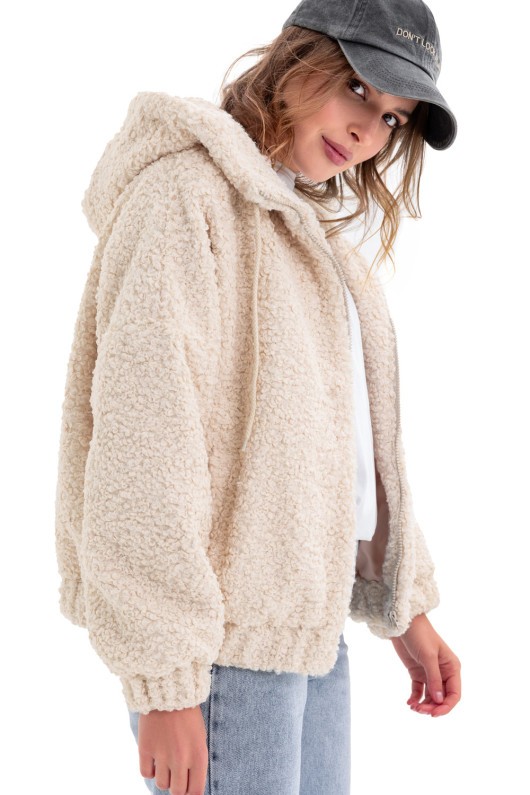 Теплий бомбер з капюшоном «Корі»  бежевий