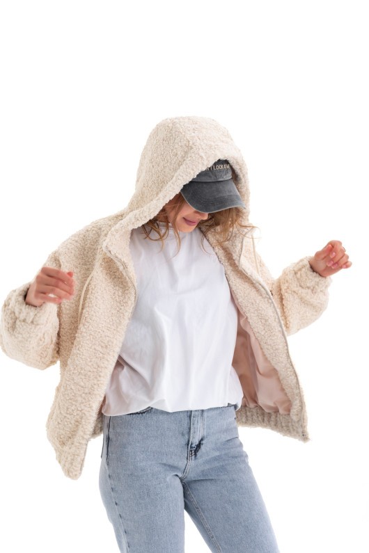 Теплий бомбер з капюшоном «Корі»  бежевий