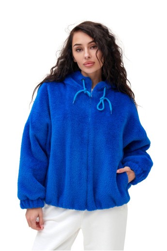 Коротка шубка з капюшоном «Люксі» синя утеплене