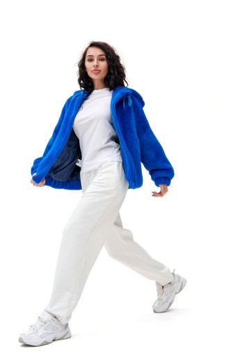 Коротка шубка з капюшоном «Люксі» синя утеплене