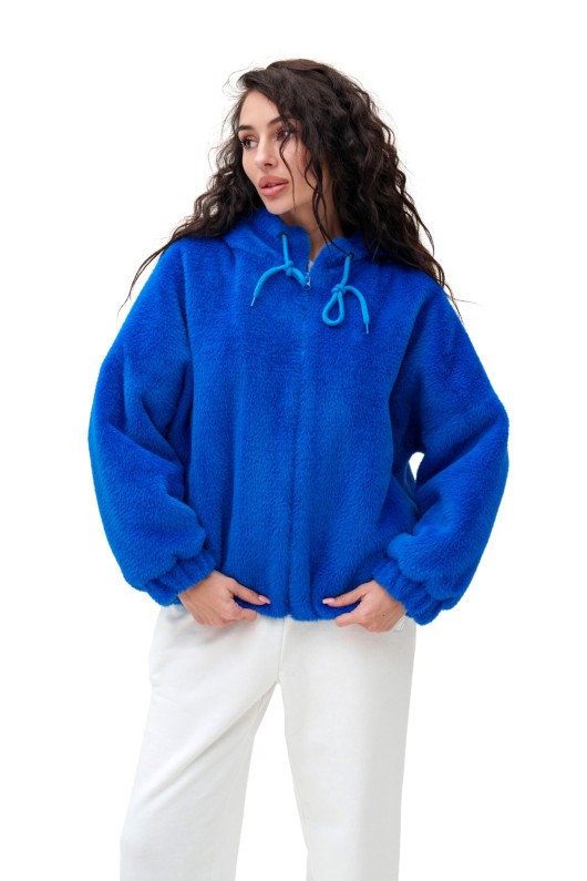 Коротка шубка з капюшоном «Люксі» синя утеплене