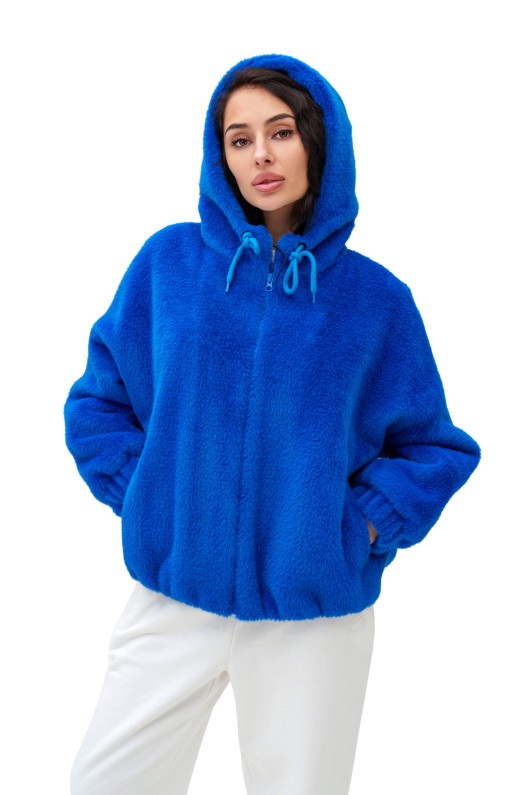 Коротка шубка з капюшоном «Люксі» синя утеплене