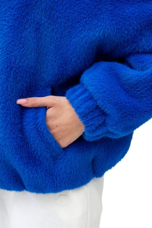Коротка шубка з капюшоном «Люксі» синя утеплене