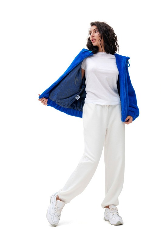 Коротка шубка з капюшоном «Люксі» синя утеплене