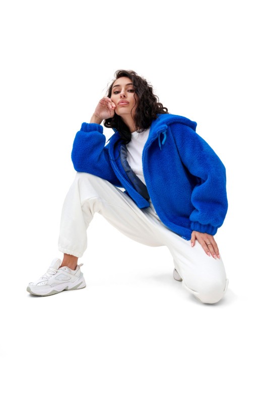 Коротка шубка з капюшоном «Люксі» синя утеплене