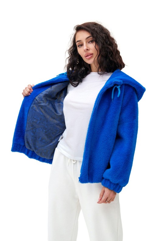 Коротка шубка з капюшоном «Люксі» синя утеплене