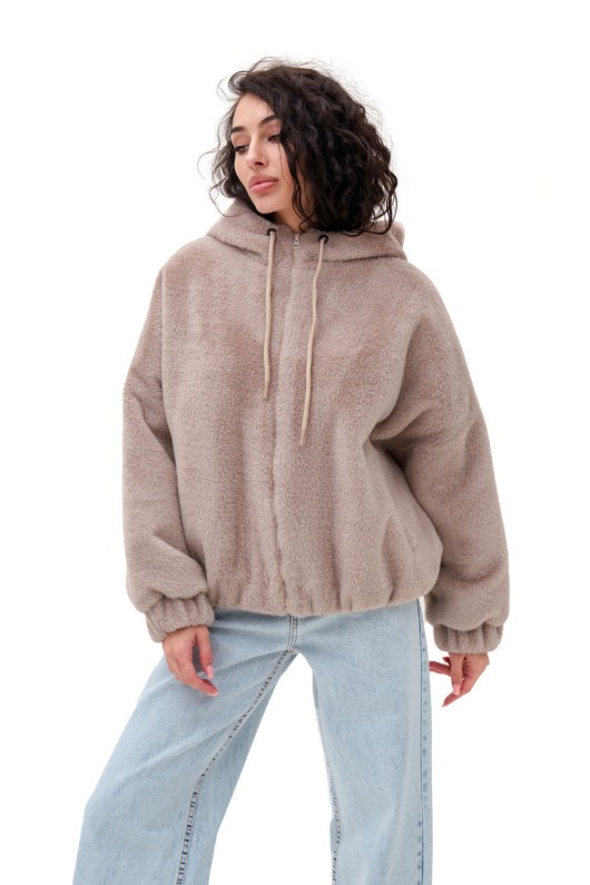 Коротка шубка з капюшоном «Люксі» бежева утеплене