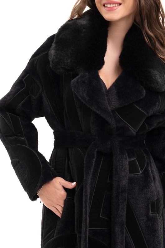 Ексклюзивна шуба з літерами «Мару» чорний-літери чорні утеплене