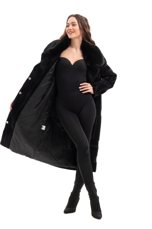 Ексклюзивна шуба з літерами «Мару» чорний-літери чорні утеплене