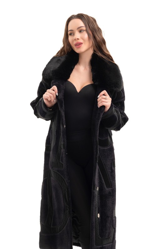 Ексклюзивна шуба з літерами «Мару» чорний-літери чорні утеплене