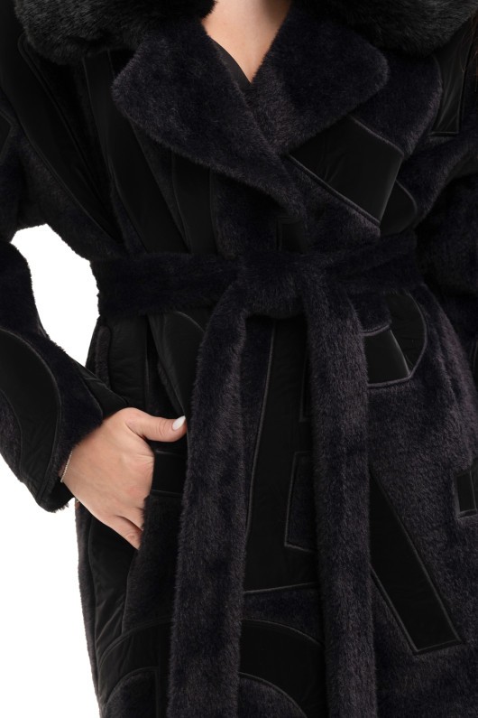 Ексклюзивна шуба з літерами «Мару» чорний-літери чорні утеплене