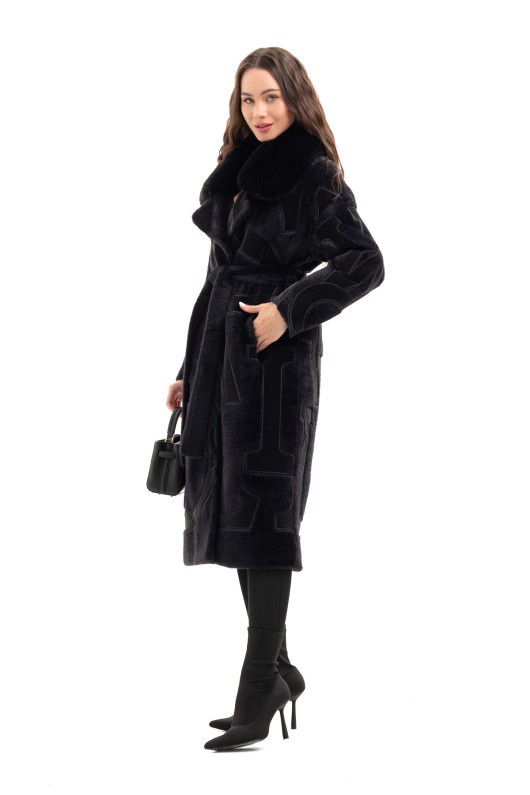 Ексклюзивна шуба з літерами «Мару» чорний-літери чорні утеплене