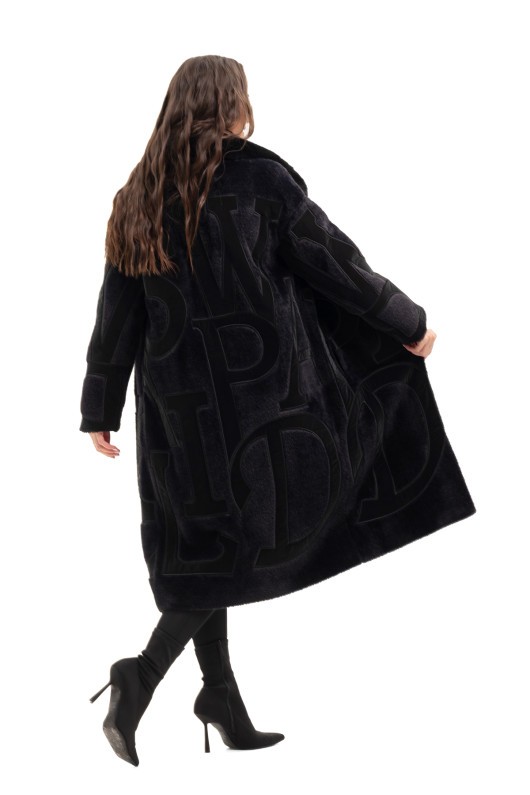 Ексклюзивна шуба з літерами «Мару» чорний-літери чорні утеплене
