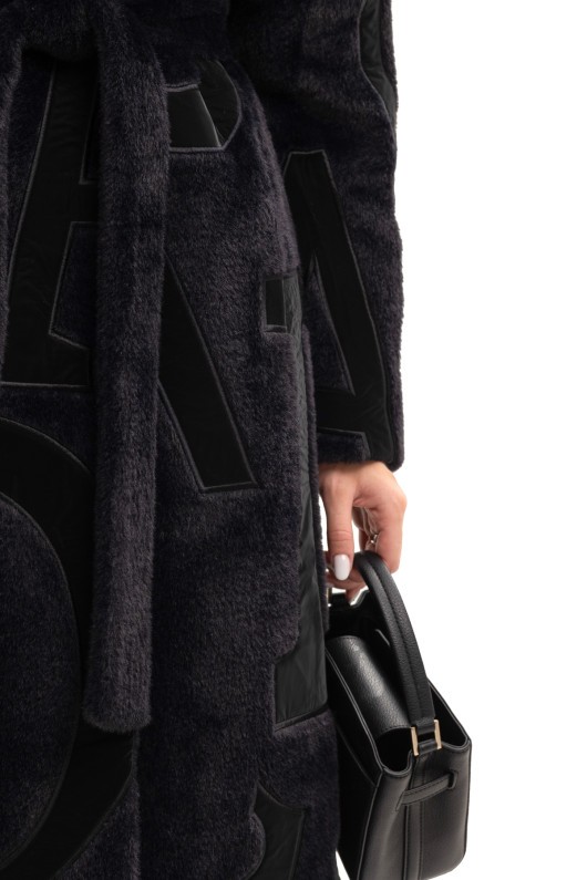 Ексклюзивна шуба з літерами «Мару» чорний-літери чорні утеплене