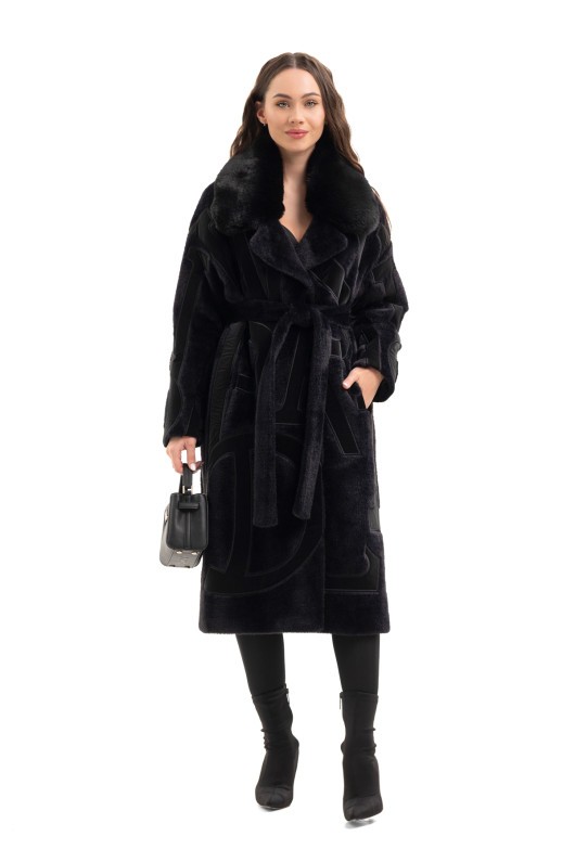 Ексклюзивна шуба з літерами «Мару» чорний-літери чорні утеплене