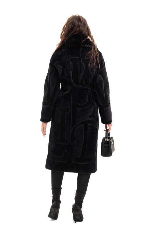 Ексклюзивна шуба з літерами «Мару» чорний-літери чорні утеплене