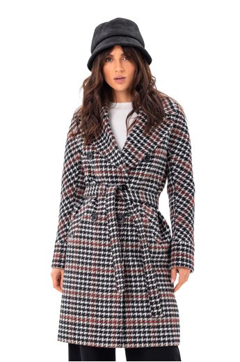 Пальто Келлі лапка червоно-чорний утеплене