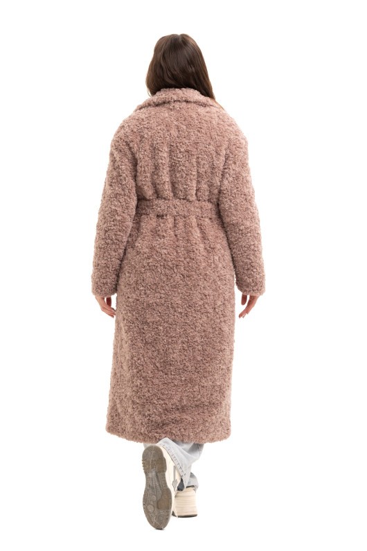 Довга зимова шуба еко барашек «Меді» пудра утеплене