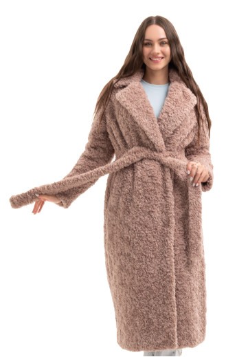 Довга зимова шуба еко барашек «Меді» пудра утеплене