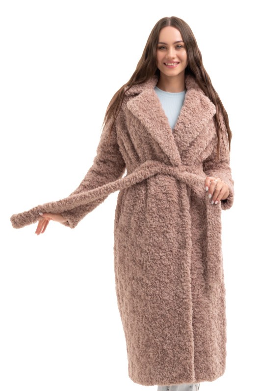 Довга зимова шуба еко барашек «Меді» пудра утеплене