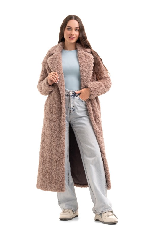 Довга зимова шуба еко барашек «Меді» пудра утеплене