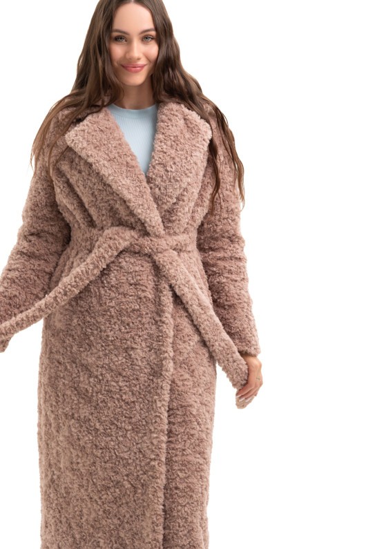 Довга зимова шуба еко барашек «Меді» пудра утеплене