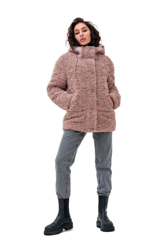 Подовжений пуховик «Скай» пудровий утеплене
