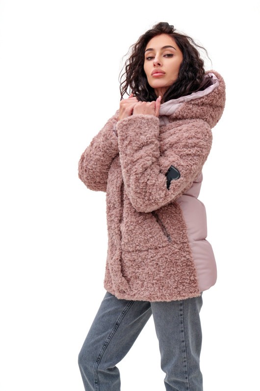 Подовжений пуховик «Скай» пудровий утеплене