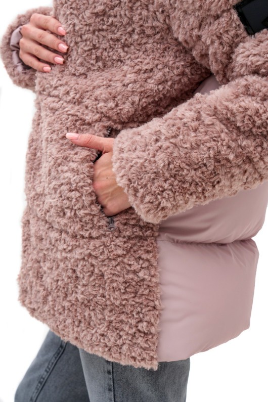 Подовжений пуховик «Скай» пудровий утеплене