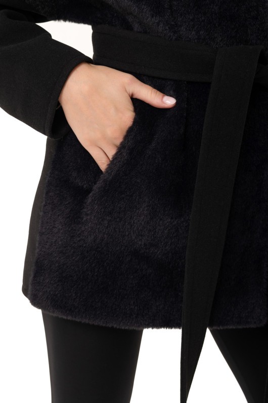 Коротке пальто з поясом «Ріна» чорне