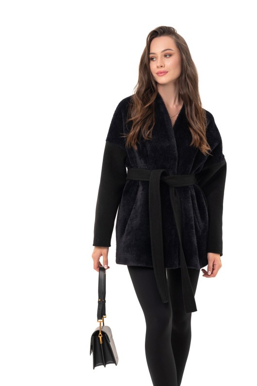 Коротке пальто з поясом «Ріна» чорне