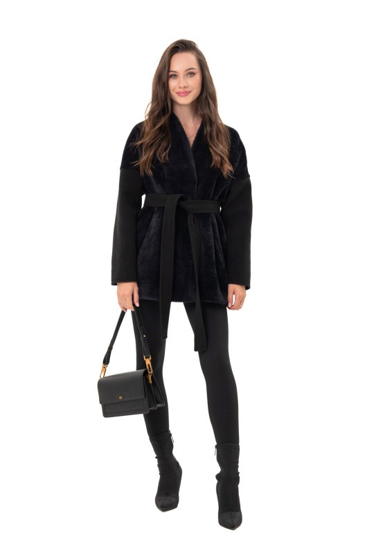 Коротке пальто з поясом «Ріна» чорне