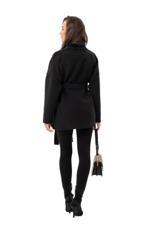 Коротке пальто з поясом «Ріна» чорне