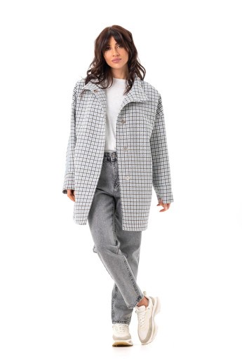 Оверсайз пальто з візерунком «Лайла» блакитний тартан