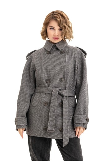 Двобортне пальто з погонами «Ліна» чорно-біле