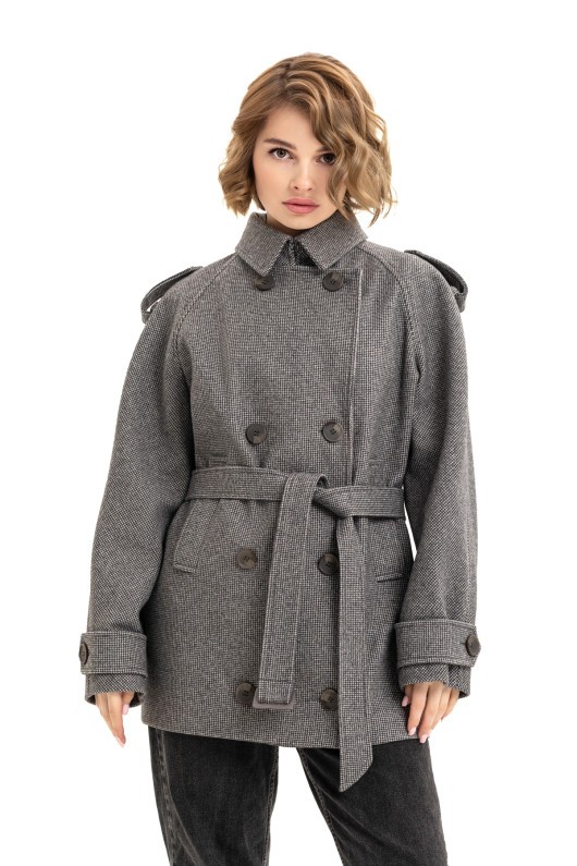 Двобортне пальто з погонами «Ліна» чорно-біле