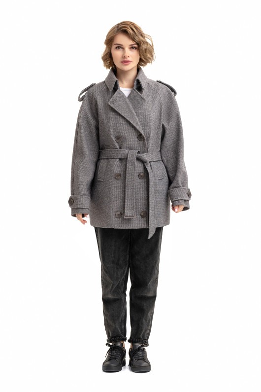 Двобортне пальто з погонами «Ліна» чорно-біле