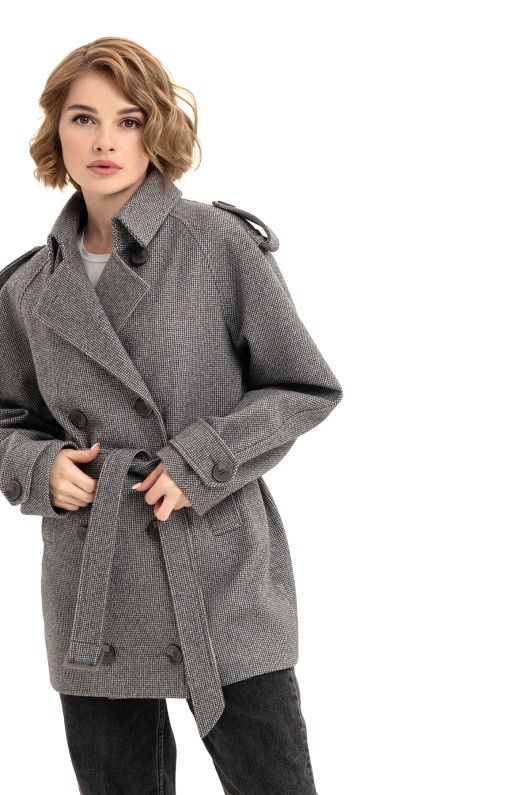 Двобортне пальто з погонами «Ліна» чорно-біле