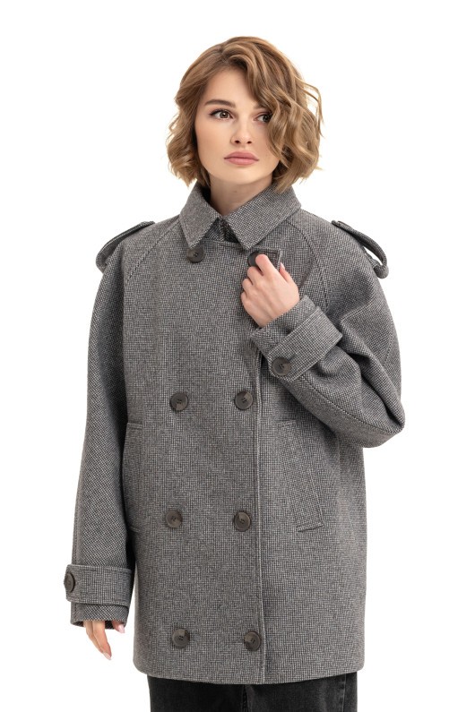 Двобортне пальто з погонами «Ліна» чорно-біле