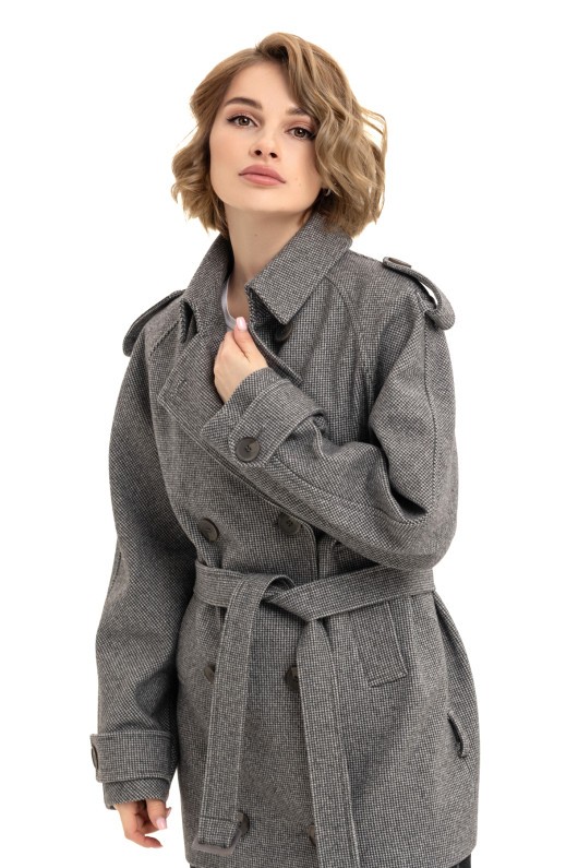 Двобортне пальто з погонами «Ліна» чорно-біле