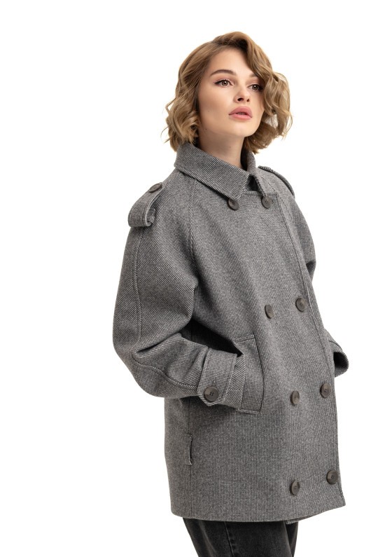 Двобортне пальто з погонами «Ліна» чорно-біле