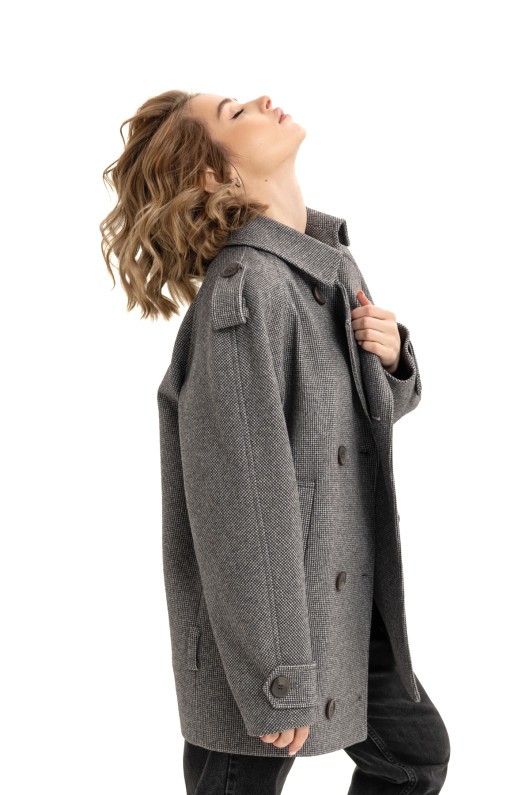 Двобортне пальто з погонами «Ліна» чорно-біле