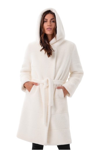 Вишукана шуба з капюшоном  «Іві» біла утеплене